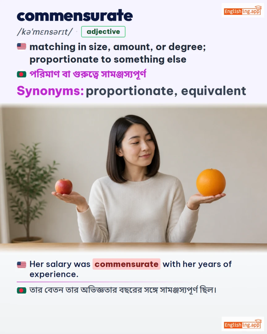 Commensurate: English vocabulary meaning and example
