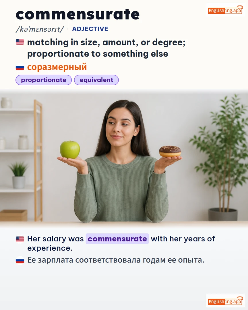 Commensurate: English vocabulary meaning and example