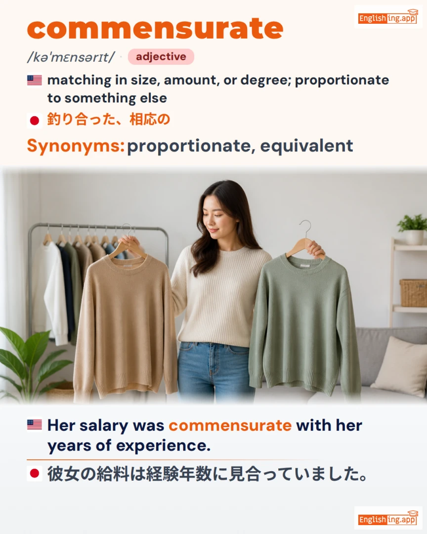 Commensurate: English vocabulary meaning and example
