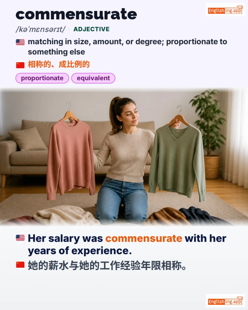 Commensurate: English vocabulary meaning and example