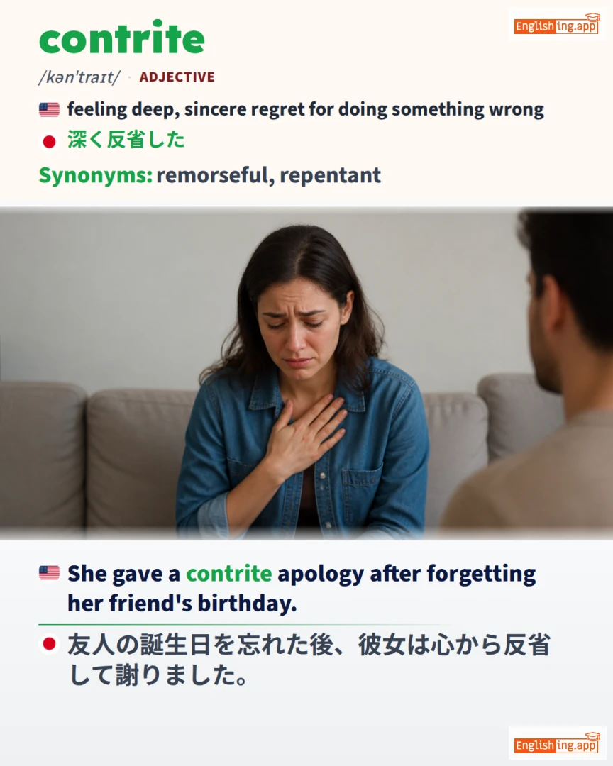 Contrite: English vocabulary meaning and example