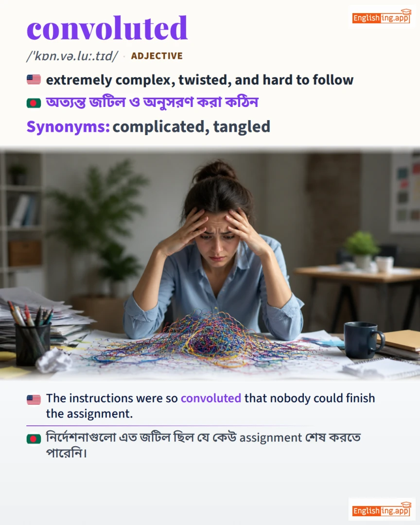 Convoluted: English vocabulary meaning and example