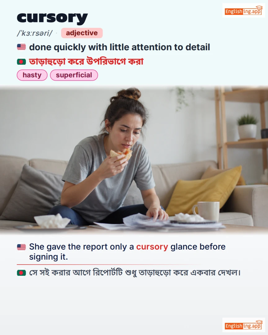 Cursory: English vocabulary meaning and example