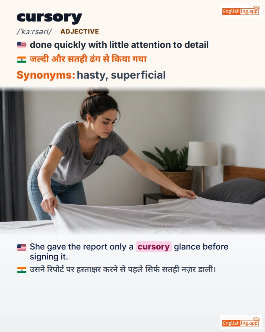 Cursory: English vocabulary meaning and example