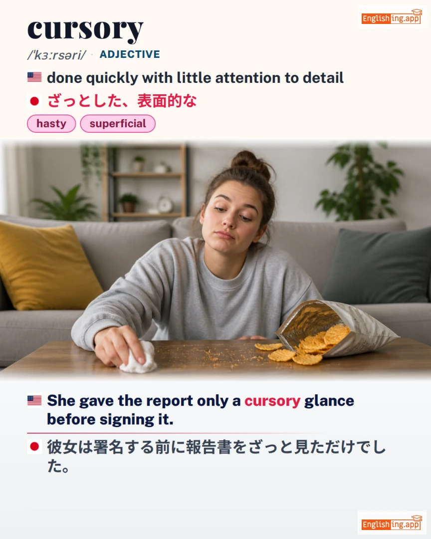Cursory: English vocabulary meaning and example