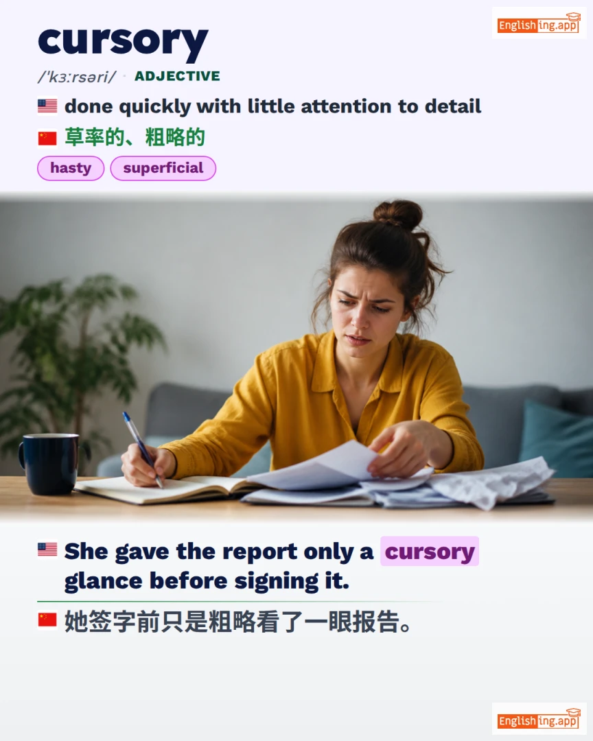 Cursory: English vocabulary meaning and example