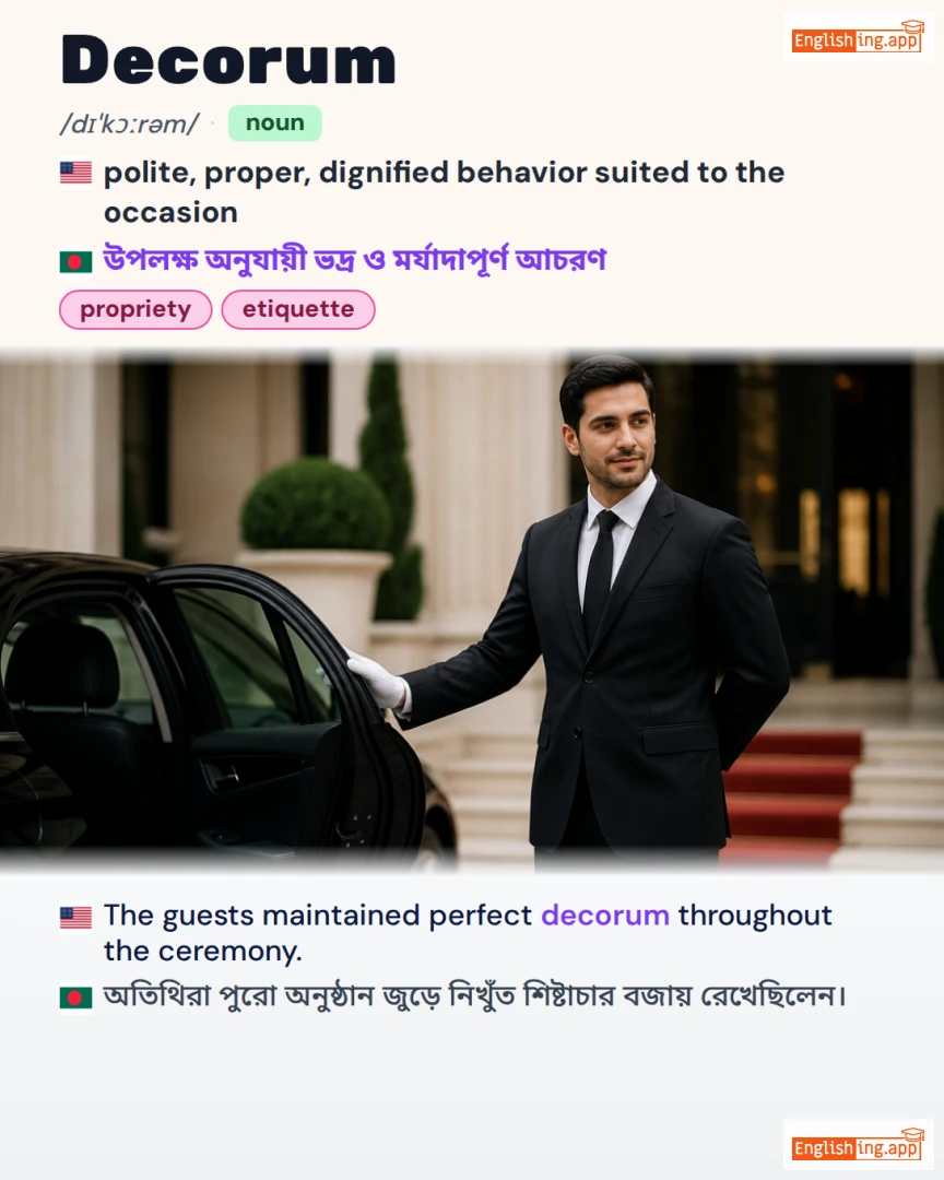 Decorum: English vocabulary meaning and example