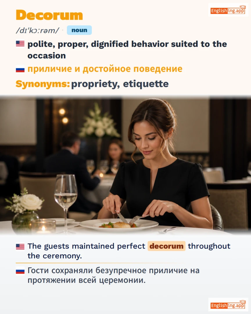 Decorum: English vocabulary meaning and example