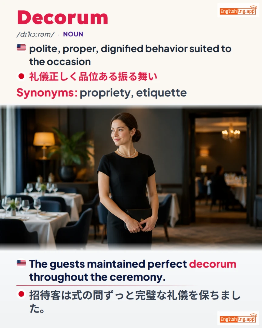 Decorum: English vocabulary meaning and example