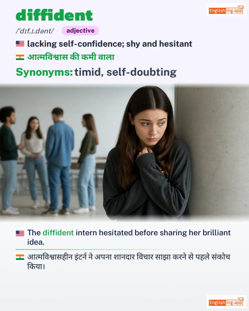 Diffident: English vocabulary meaning and example