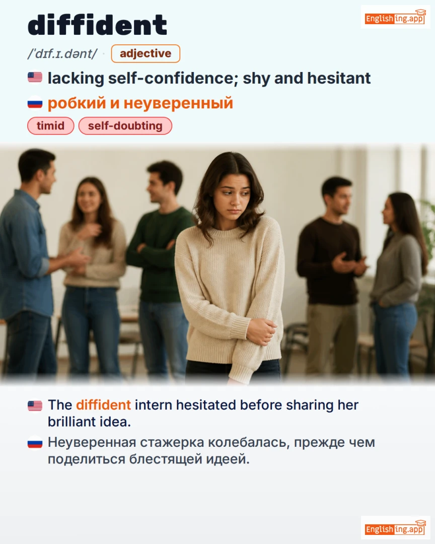 Diffident: English vocabulary meaning and example