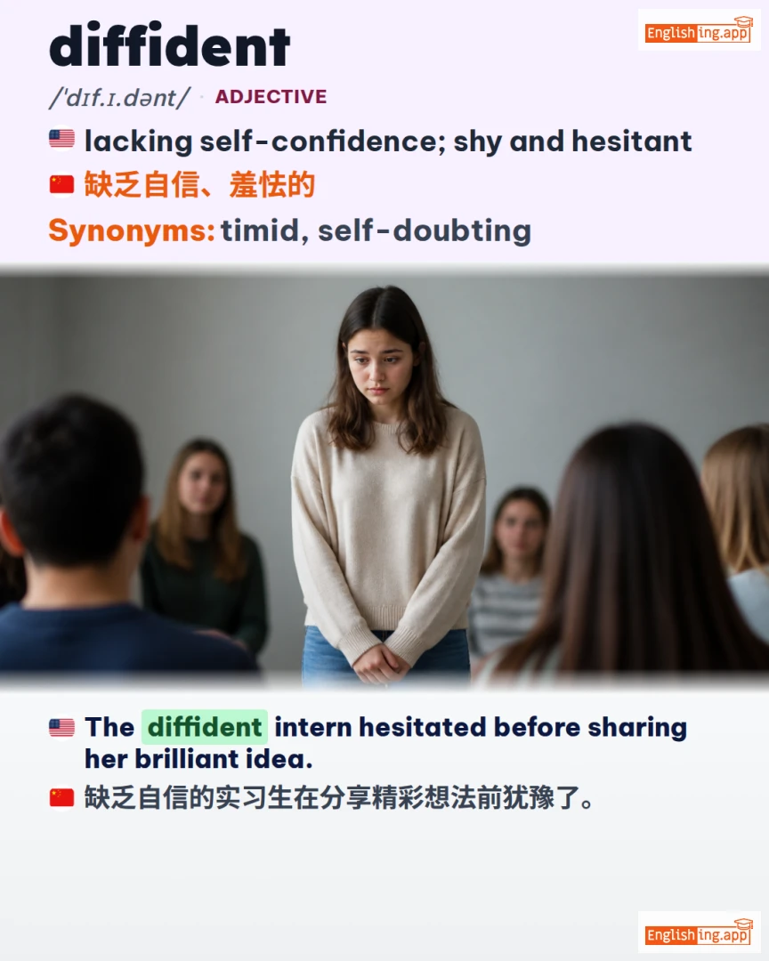 Diffident: English vocabulary meaning and example