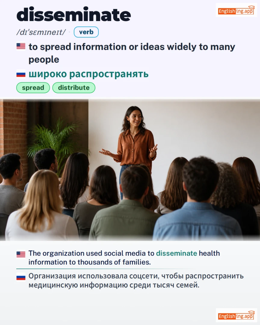 Disseminate: English vocabulary meaning and example