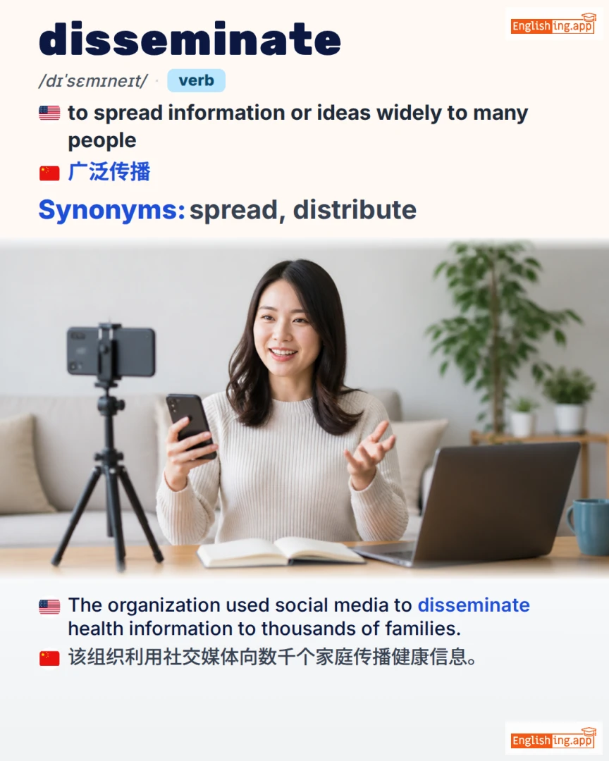 Disseminate: English vocabulary meaning and example