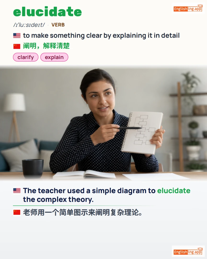 Elucidate: English vocabulary meaning and example