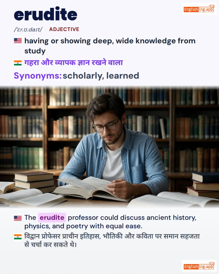 Erudite: English vocabulary meaning and example