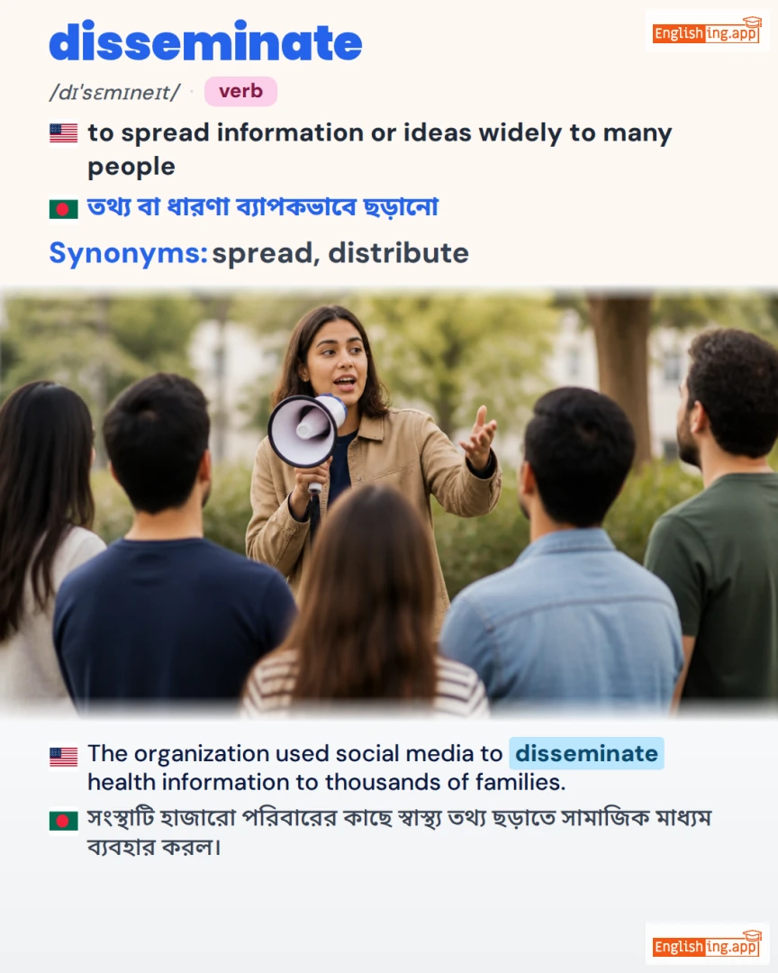 Disseminate: English vocabulary meaning and example