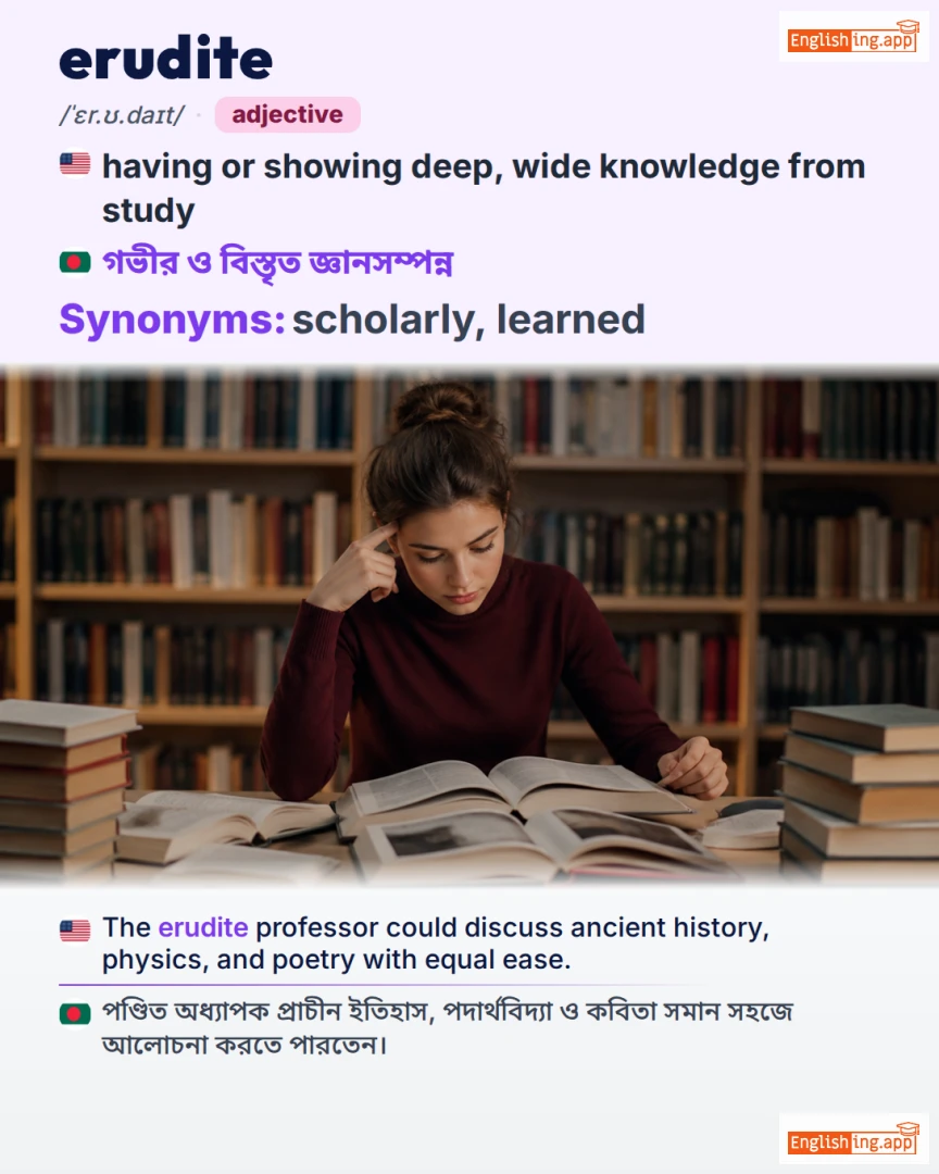 Erudite: English vocabulary meaning and example